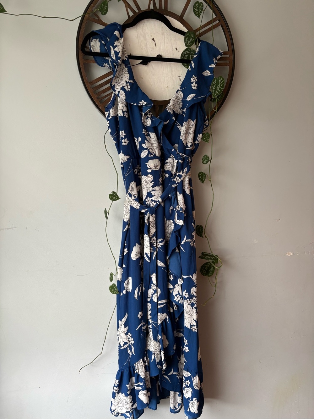 A.B.S. Collection Blue Floral Ruffle Wrap Dress